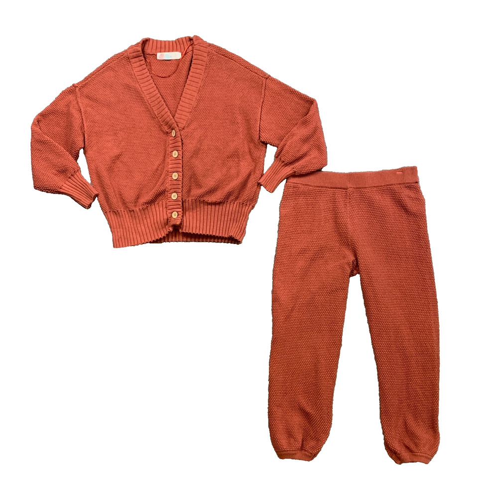 Free People Cardi Pants Set Womens M Medium Cocoa Hailee Cotton Sweater FP Beach